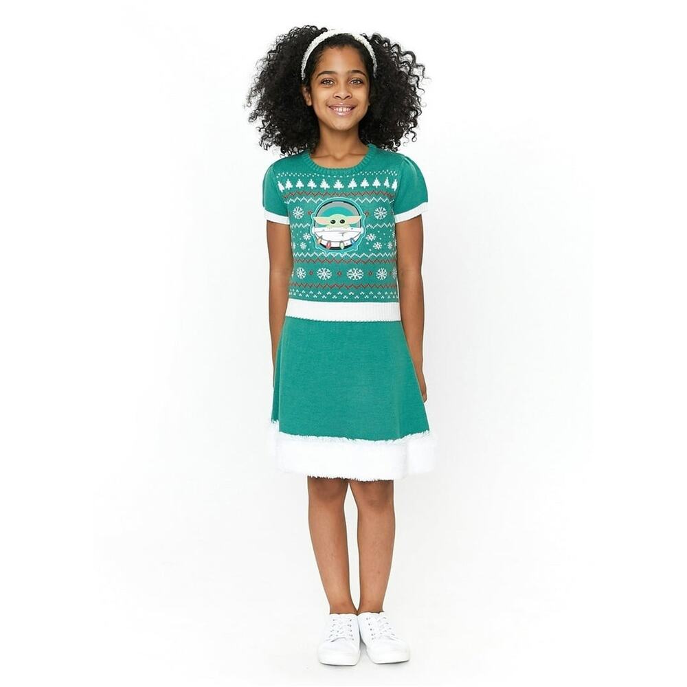 DISNEY Star Wars Grogu Sz 4-5 Baby Yoda Holiday Christmas Dress Soft Fuzzy Fall